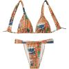 imageMakeMeChic Womens Floral Print 2 Piece Bikini Sets Tie Back Triangle Thong Bathing Suit SwimsuitOrange and Blue