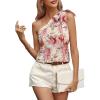 imageMakeMeChic Womens Floral Print One Shoulder Blouse Shirts Casual Knot Sleeveless Blouse TopsBeige