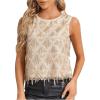 imageMakeMeChic Womens Glitter Sequin Fringe Tank Top Crew Neck Sleeveless ShirtChampagne
