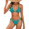 imageMakeMeChic Womens Halter Bikini Sets 2 Piece Striped High Waist Knot Side String Bathing Suit SwimsuitsGreen