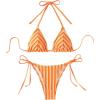 imageMakeMeChic Womens Halter Bikini Sets 2 Piece Striped High Waist Knot Side String Bathing Suit SwimsuitsOrange