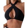 imageMakeMeChic Womens Halter Bikini Tops Criss Cross Cut Out Tie Backless Summer Swim TopBlack