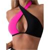imageMakeMeChic Womens Halter Bikini Tops Criss Cross Cut Out Tie Backless Summer Swim TopPink and Black