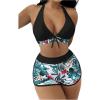 imageMakeMeChic Womens Halter Top Floral Swim Shorts Bikini Set 2 Piece Swimsuit Bathing SuitBlack Multi