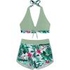imageMakeMeChic Womens Halter Top Floral Swim Shorts Bikini Set 2 Piece Swimsuit Bathing SuitGreen Multicolor