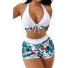 imageMakeMeChic Womens Halter Top Floral Swim Shorts Bikini Set 2 Piece Swimsuit Bathing SuitWhite Multi