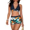 imageMakeMeChic Womens Halter Top Floral Swim Shorts Bikini Set Swimsuit Bathing SuitBlack
