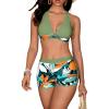 imageMakeMeChic Womens Halter Top Floral Swim Shorts Bikini Set Swimsuit Bathing SuitGreen