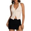 imageMakeMeChic Womens Halter Top Sleeveless Twist Front Going Out Tops Summer ShirtApricot