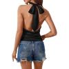imageMakeMeChic Womens Halter Tops Satin Silk Backless Sleeveless Summer Camisole Going Out TopBlack