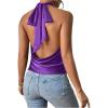imageMakeMeChic Womens Halter Tops Satin Silk Backless Sleeveless Summer Camisole Going Out TopPurple