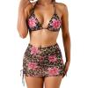 imageMakeMeChic Womens Halter Triangle Bikini Sets Leopard 3 Piece Swimsuit Bathing Suit Cover Up SkirtMulticolored