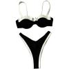 imageMakeMeChic Womens High Waisted Bikini Sets Color Block 2 Piece Swimsuit Bathing SuitBlack