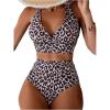 imageMakeMeChic Womens Leopard Print High Waisted Bikini Sets Halter Bathing Suit SwimsuitsMulticolor