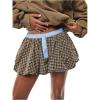 imageMakeMeChic Womens Plaid Bubble Skirts Elastic Waist Pleated A Line Y2K Mini Skirt SkortsKhaki
