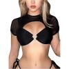 imageMakeMeChic Womens Rhinestone Heart Ring Mesh Top Cut Out Short Sleeve Summer Biniki TopsBlack