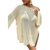 imageMakeMeChic Womens Sheer Bell Sleeve Cover Ups Split Knit Summer Swimsuits CoverupApricot