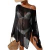 imageMakeMeChic Womens Sheer Bell Sleeve Cover Ups Split Knit Summer Swimsuits CoverupBlack