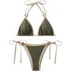 imageMakeMeChic Womens Solid Halter Triangle High Cut Bikini Set Swimsuit Bathing SuitArmy Green Solid
