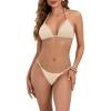 imageMakeMeChic Womens Solid Halter Triangle High Cut Bikini Set Swimsuit Bathing SuitSolid Apricot