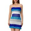 imageMakeMeChic Womens Strapless Crochet Cover Up Beachwear Colorblock Knit Tube Mini DressBlue