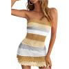 imageMakeMeChic Womens Strapless Crochet Cover Up Beachwear Colorblock Knit Tube Mini DressKhaki