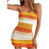 imageMakeMeChic Womens Strapless Crochet Cover Up Beachwear Colorblock Knit Tube Mini DressOrange
