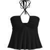 imageMakeMeChic Womens Summer Criss Cross Halter Tops 2025 Beach Sleeveles Cut Out Tie Backless Peplum Crop Tank TopsBlack