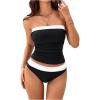 imageMakeMeChic Womens Two Piece Tankini Set Colorblock Ruched Bandeau Bathing Suit Swimsuits BeachwearBlack and White