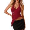 imageMakeMeChic Womens Wrap Lettuce Trim Halter Top Sleeveless Tie Back Summer ShirtsRed