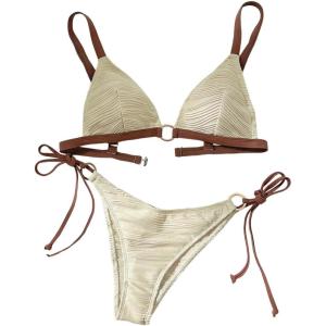 imageMakeMeChic Halter Bikini Sets for Women Sexy Micro Bikini Bathing Suit Two Piece Swimsuits 2025Beige Ring