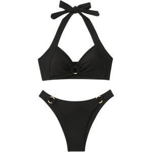 imageMakeMeChic Halter Bikini Sets for Women Sexy Micro Bikini Bathing Suit Two Piece Swimsuits 2025Black