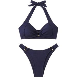 imageMakeMeChic Halter Bikini Sets for Women Sexy Micro Bikini Bathing Suit Two Piece Swimsuits 2025Blue