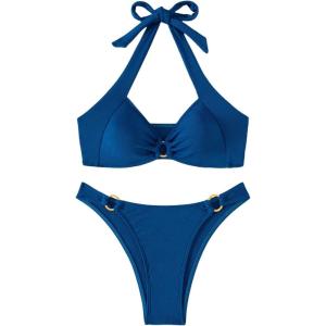 imageMakeMeChic Halter Bikini Sets for Women Sexy Micro Bikini Bathing Suit Two Piece Swimsuits 2025Dark Blue