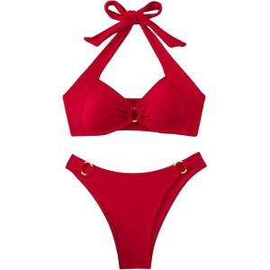 imageMakeMeChic Halter Bikini Sets for Women Sexy Micro Bikini Bathing Suit Two Piece Swimsuits 2025Red