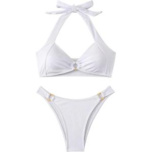 imageMakeMeChic Halter Bikini Sets for Women Sexy Micro Bikini Bathing Suit Two Piece Swimsuits 2025White