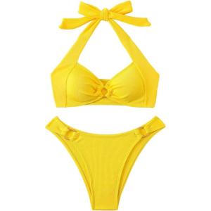 imageMakeMeChic Halter Bikini Sets for Women Sexy Micro Bikini Bathing Suit Two Piece Swimsuits 2025Yellow