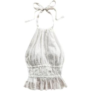 imageMakeMeChic Halter Tops for Women Going Out Tops Y2k Ruffle Cute Summer Backless TopBeige