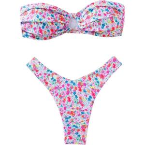 imageMakeMeChic Womens 2 Piece Bandeau Swimsuit Floral Cut Out Bikini Set Strapless Bathing SuitsDitsy Floral Multi
