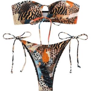 imageMakeMeChic Womens 2 Piece Bandeau Swimsuit Floral Cut Out Bikini Set Strapless Bathing SuitsMulticolor a