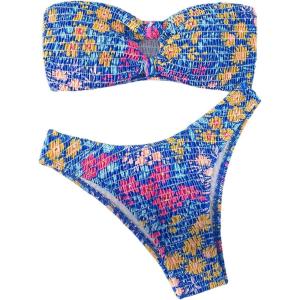 imageMakeMeChic Womens 2 Piece Bandeau Swimsuit Floral Cut Out Bikini Set Strapless Bathing SuitsRandom Floral