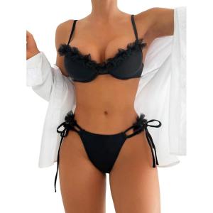 imageMakeMeChic Womens 2 Piece Bikini Sets Push Up Swimsuit Underwire Backless Tie Side High Cut Bathing SuitBlack