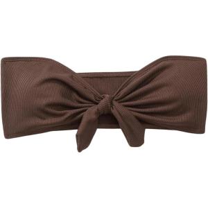 imageMakeMeChic Womens Bandeau Bikini Top Knot Front Strapless Swimsuit Bathing TopsCoffee Brown