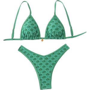 imageMakeMeChic Womens Bikini Sets Floral Print Spaghetti Strap High Cut Swimsuit BeachwearGreen