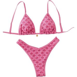 imageMakeMeChic Womens Bikini Sets Floral Print Spaghetti Strap High Cut Swimsuit BeachwearMulticolor