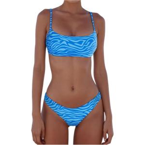 imageMakeMeChic Womens Bikini Sets Leopard Print Spaghetti Strap Backless Beach SwimsuitBlue a