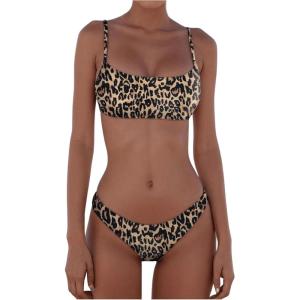 imageMakeMeChic Womens Bikini Sets Leopard Print Spaghetti Strap Backless Beach SwimsuitMulticolor