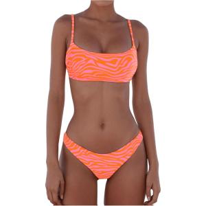 imageMakeMeChic Womens Bikini Sets Leopard Print Spaghetti Strap Backless Beach SwimsuitOrange