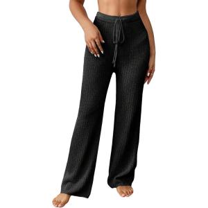 imageMakeMeChic Womens Crochet Beach Pant Drawstring Waist Bikini Swimsuits Sheer Mesh Cover Up PantsBlack