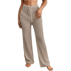 imageMakeMeChic Womens Crochet Beach Pant Drawstring Waist Bikini Swimsuits Sheer Mesh Cover Up PantsKhaki